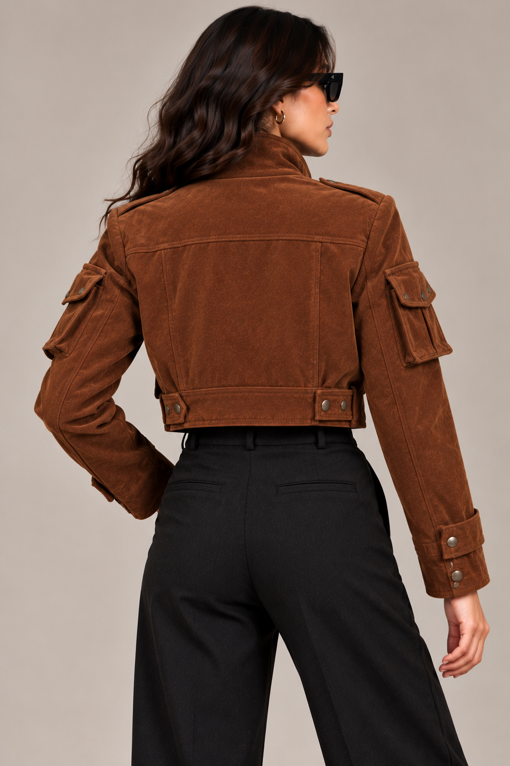 Faminside Brown Suede-Finish Multi-Pocket Utility Jacket - ( Limited Edition )