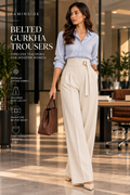 Women's Beige Belted Gurkha Wide-Leg Trousers - By FAMINSIDE
