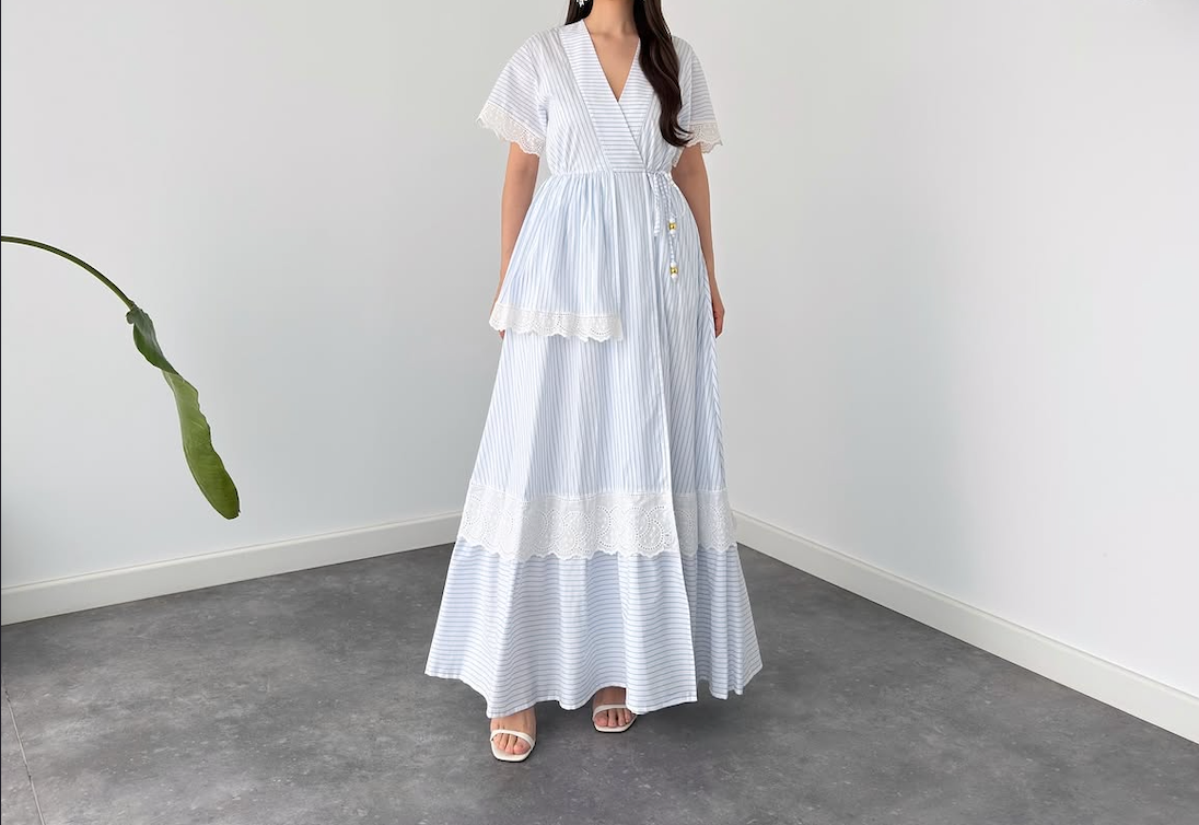 Blue & White Striped Lace-Trim Maxi Dress By Faminside