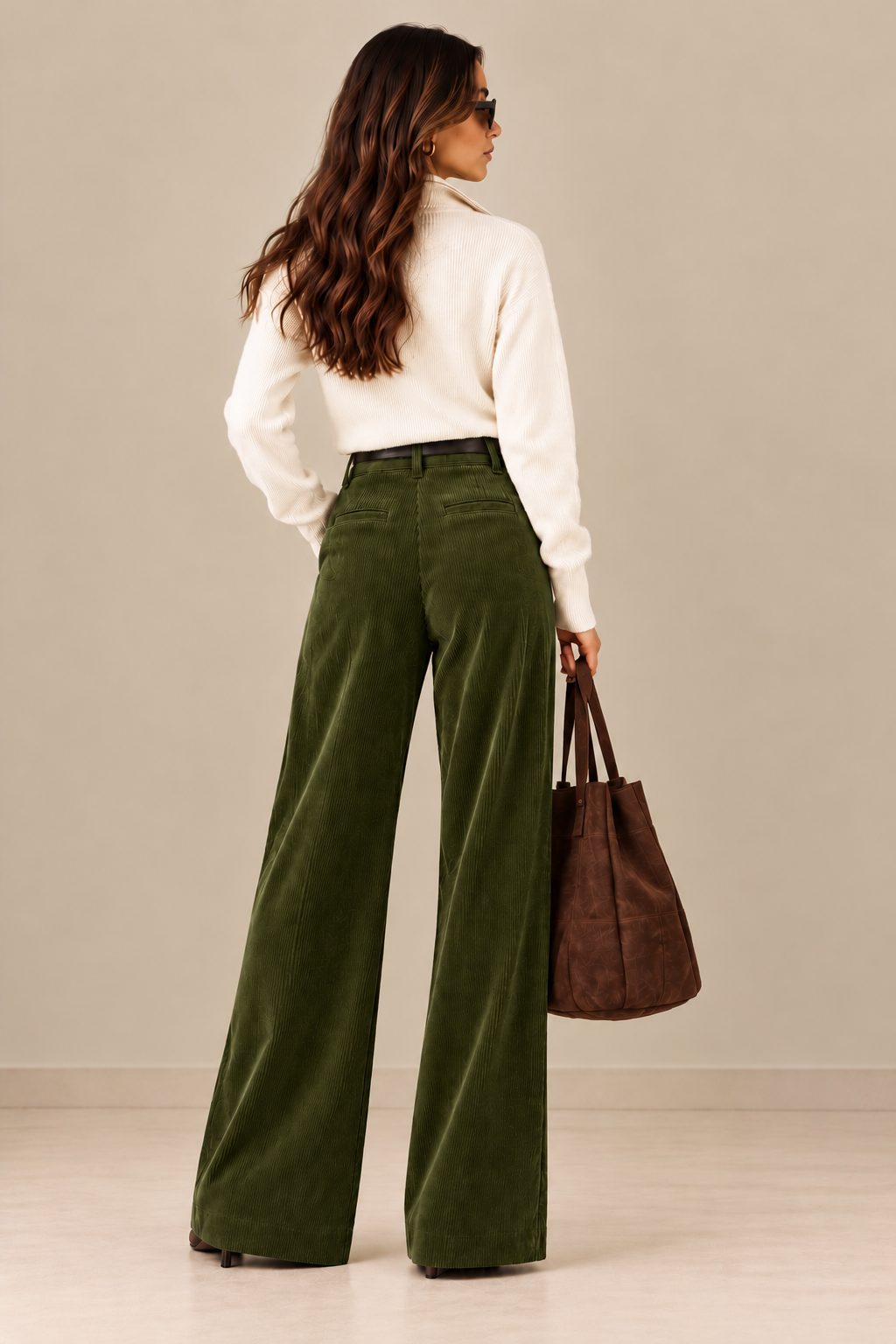Women's High-Waist Wide-Leg Corduroy Trousers - By FAMINSIDE
