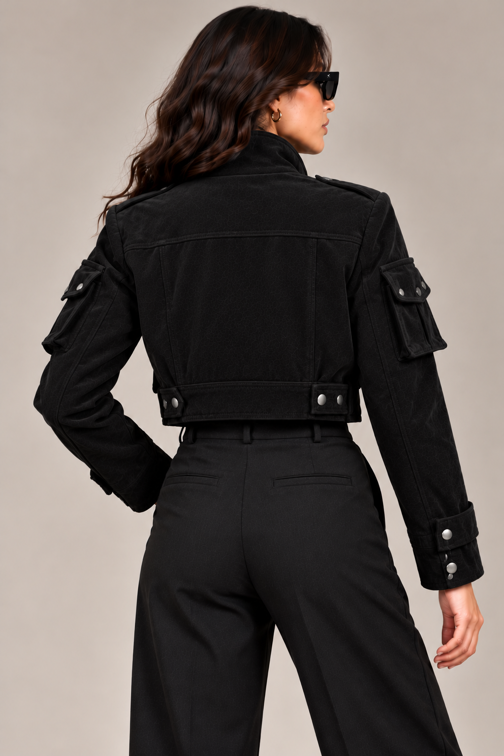 Faminside Black Suede-Finish Multi-Pocket Utility Jacket - ( Limited Edition )