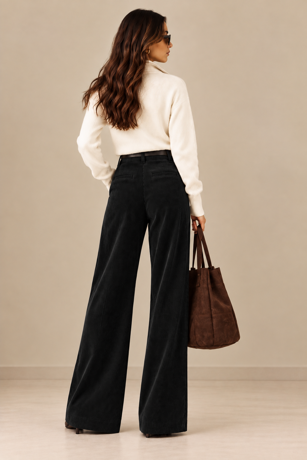 Women's High-Waist Wide-Leg Corduroy Trousers - By FAMINSIDE
