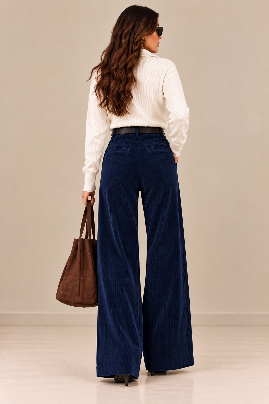 Women's High-Waist Wide-Leg Corduroy Trousers - By FAMINSIDE