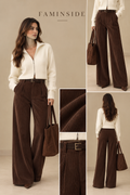 Women's High-Waist Wide-Leg Corduroy Trousers - By FAMINSIDE