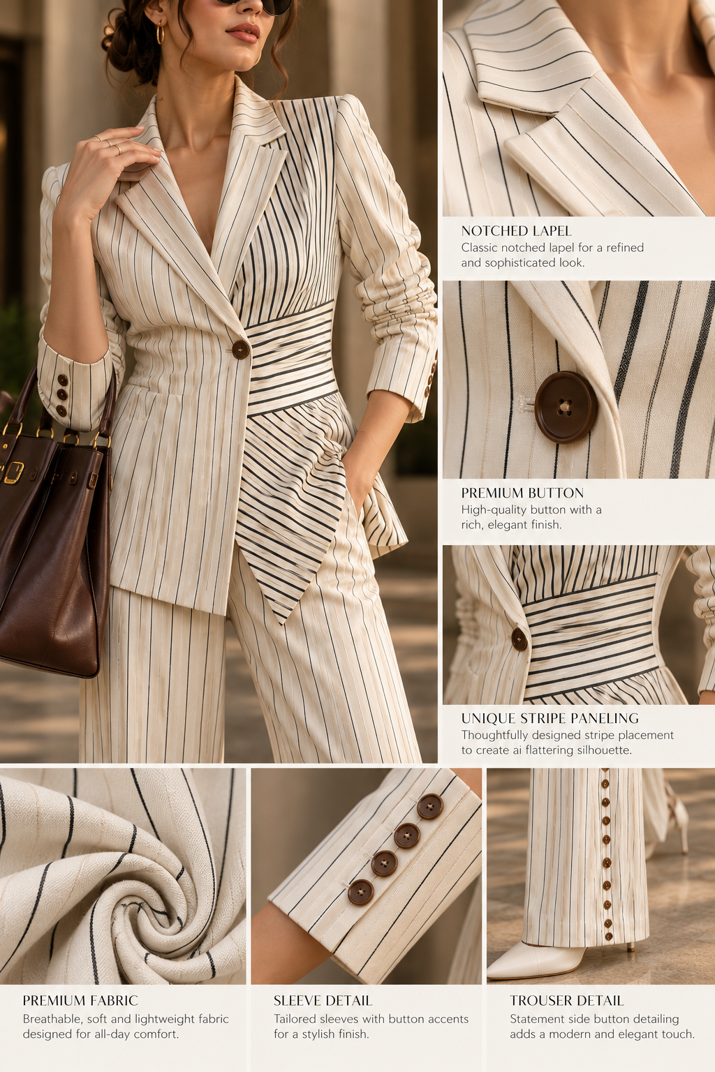 Faminside Ivory Noir Pinstripe Statement Suit