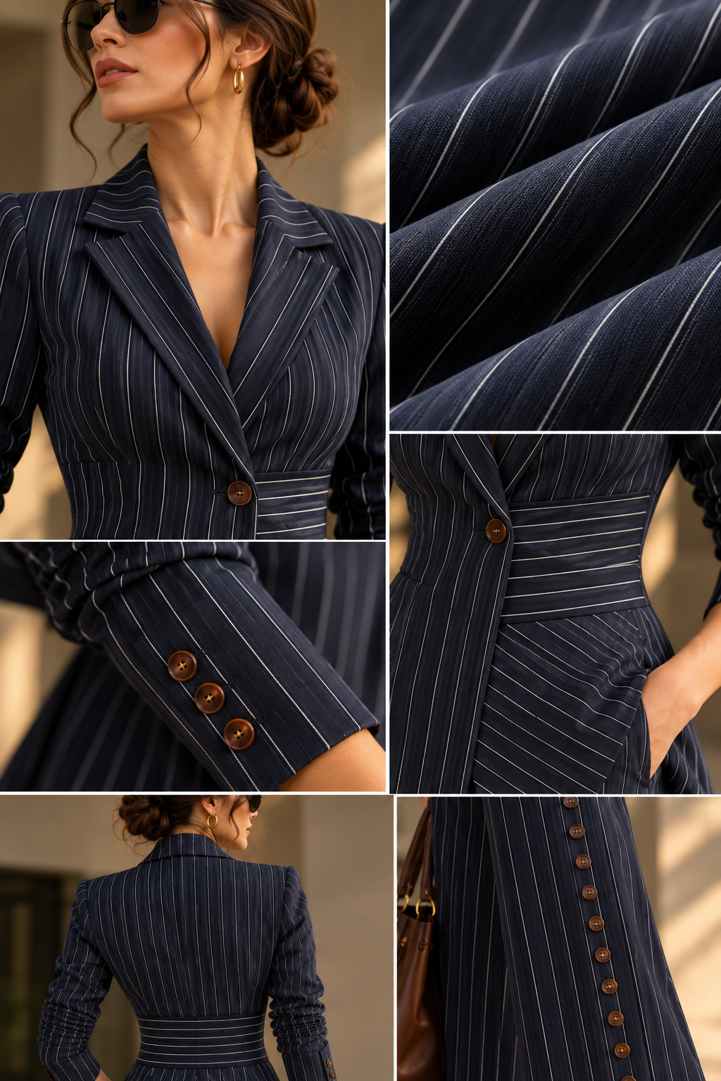 Faminside Navy Pinstripe Statement Tailored Suit