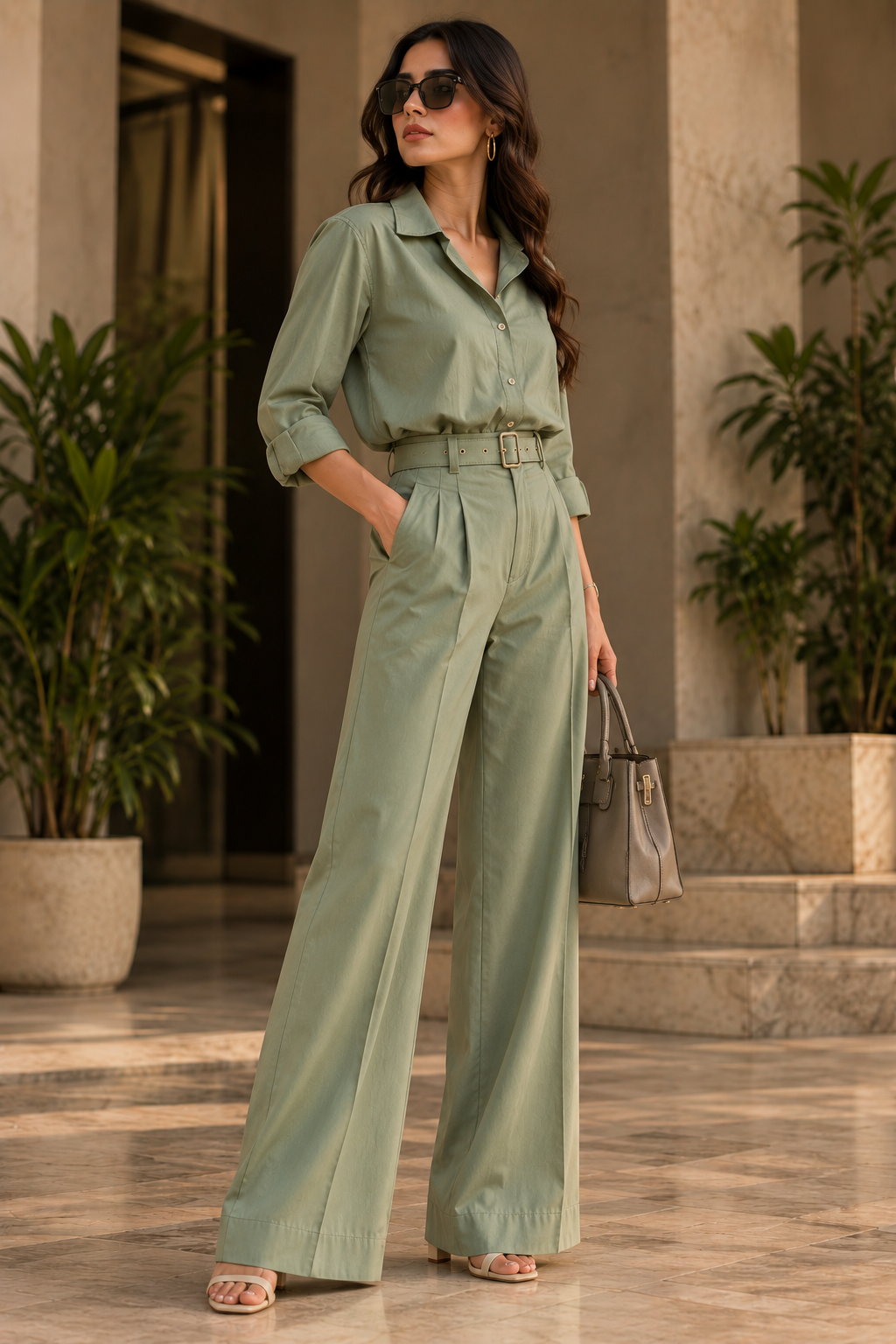 Faminside Sage Green Tailored Co-Ord Set