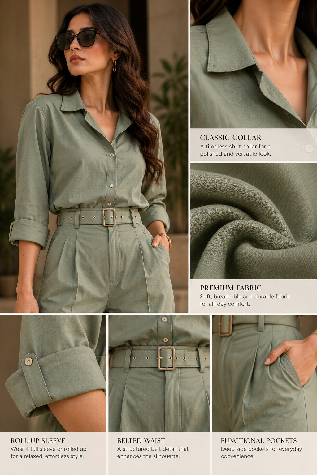 Faminside Sage Green Tailored Co-Ord Set