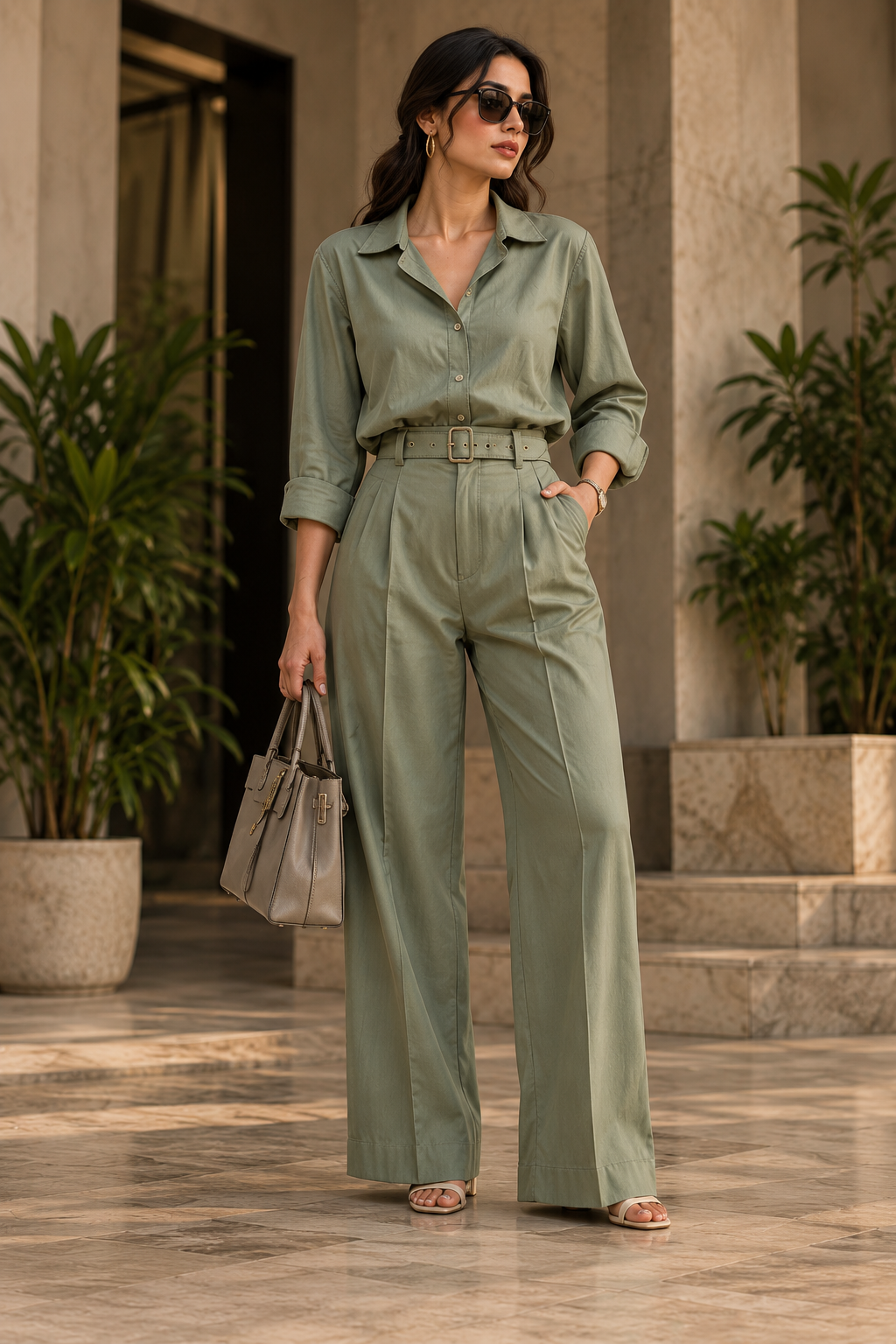 Faminside Sage Green Tailored Co-Ord Set