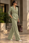 Faminside Sage Green Pinstripe Tailored Suit