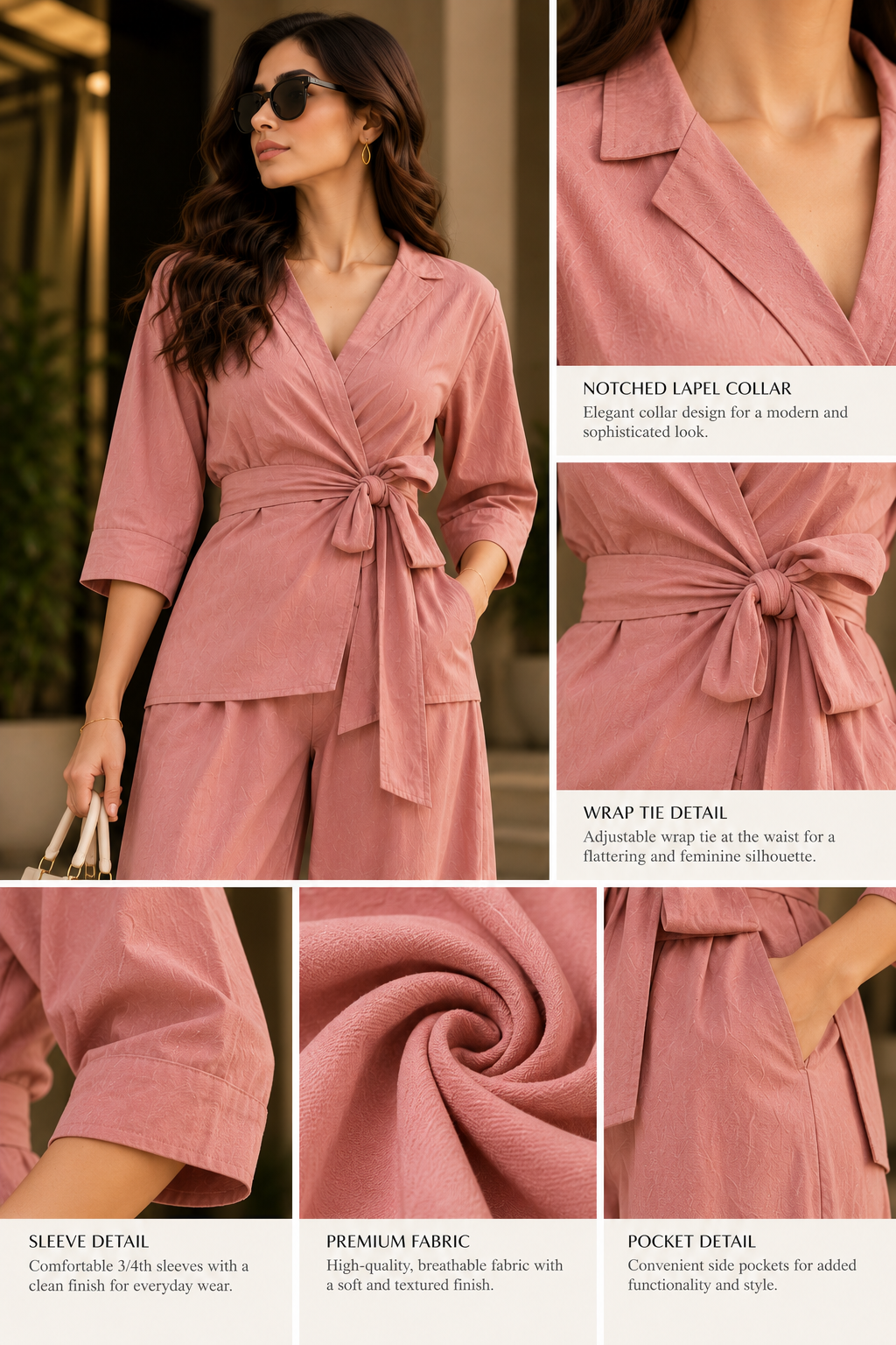 Faminside Rose Pink Wrap Co-Ord Set