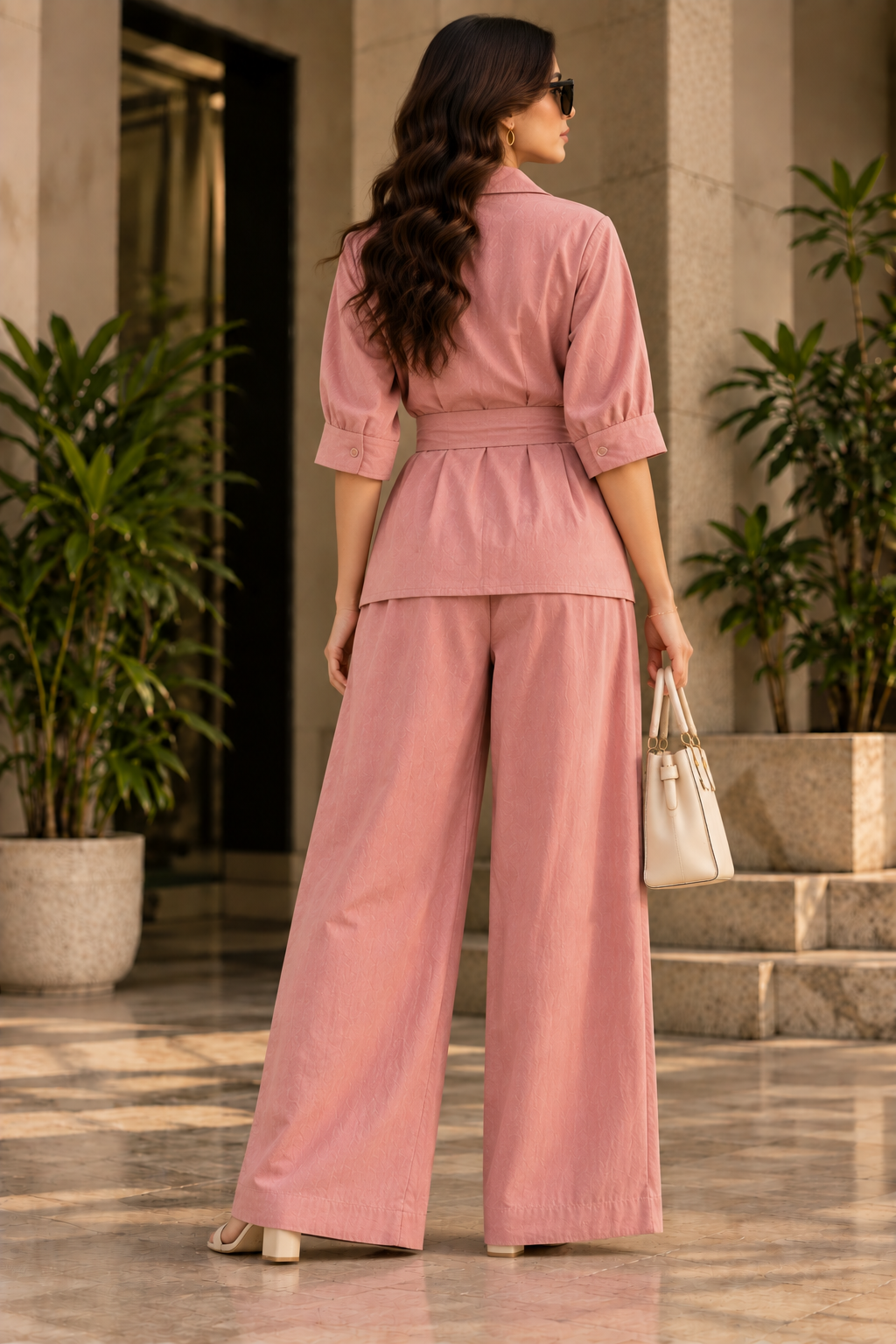 Faminside Rose Pink Wrap Co-Ord Set