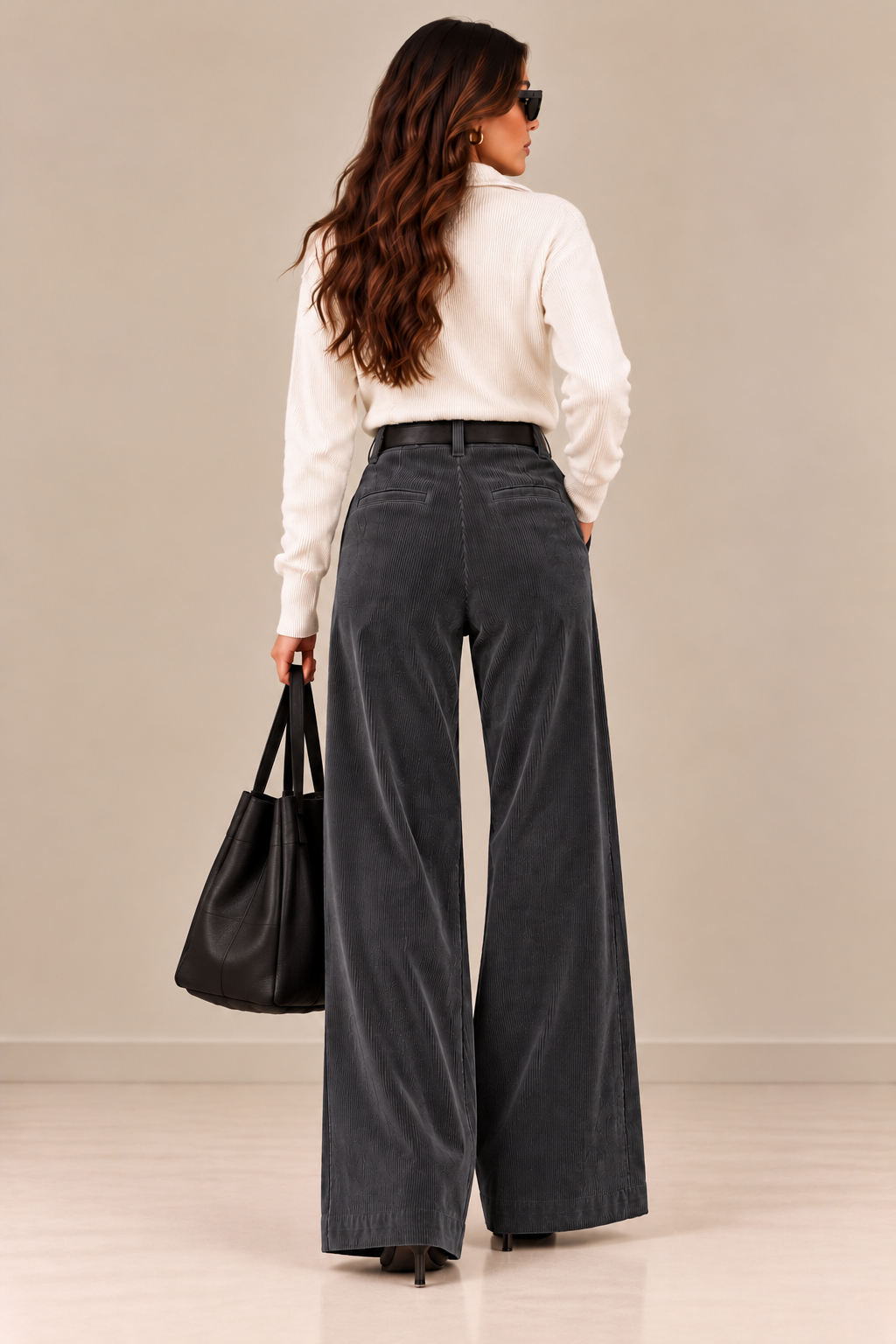 Women's High-Waist Wide-Leg Corduroy Trousers - By FAMINSIDE