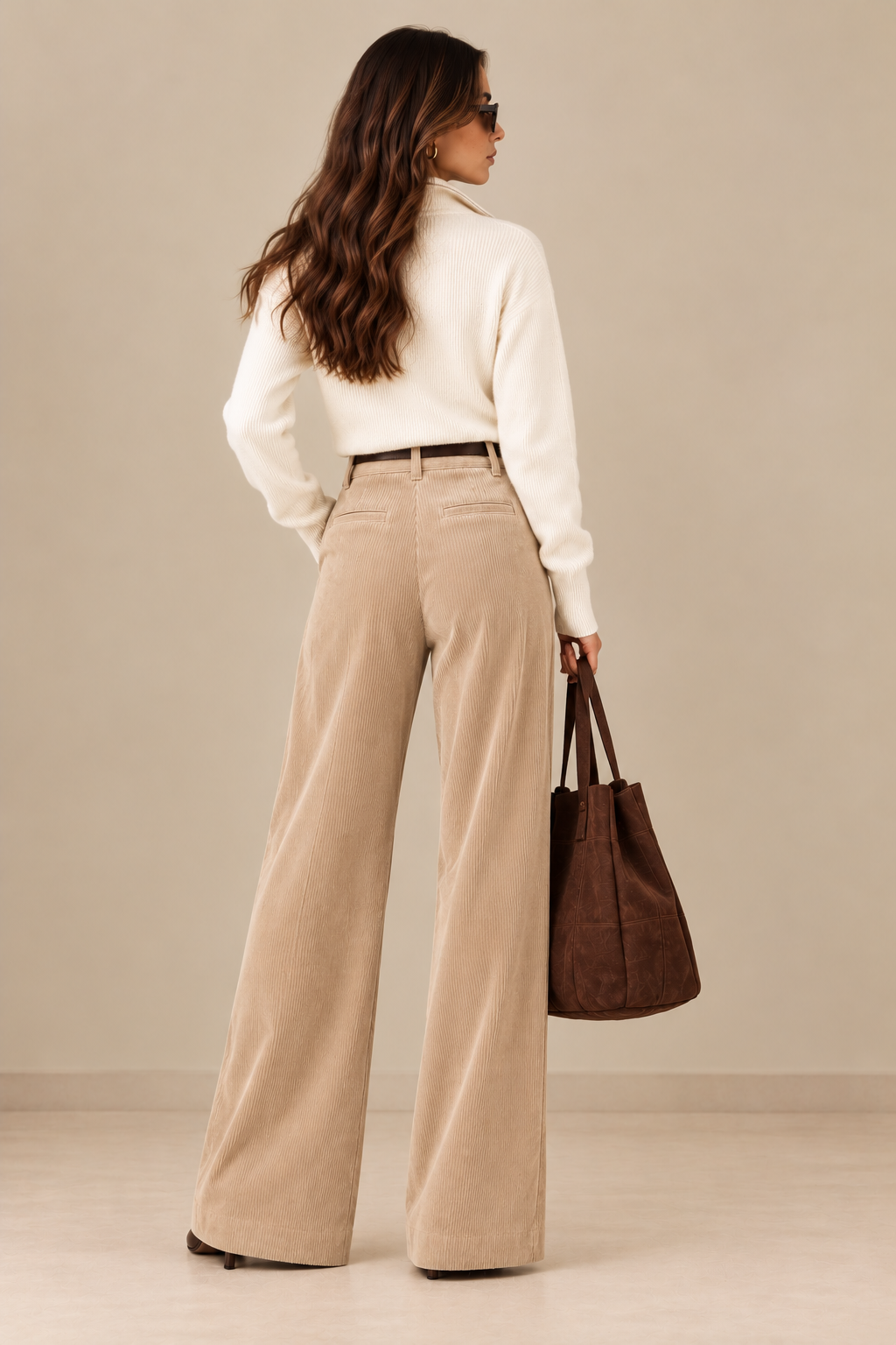 Women's High-Waist Wide-Leg Corduroy Trousers - By FAMINSIDE