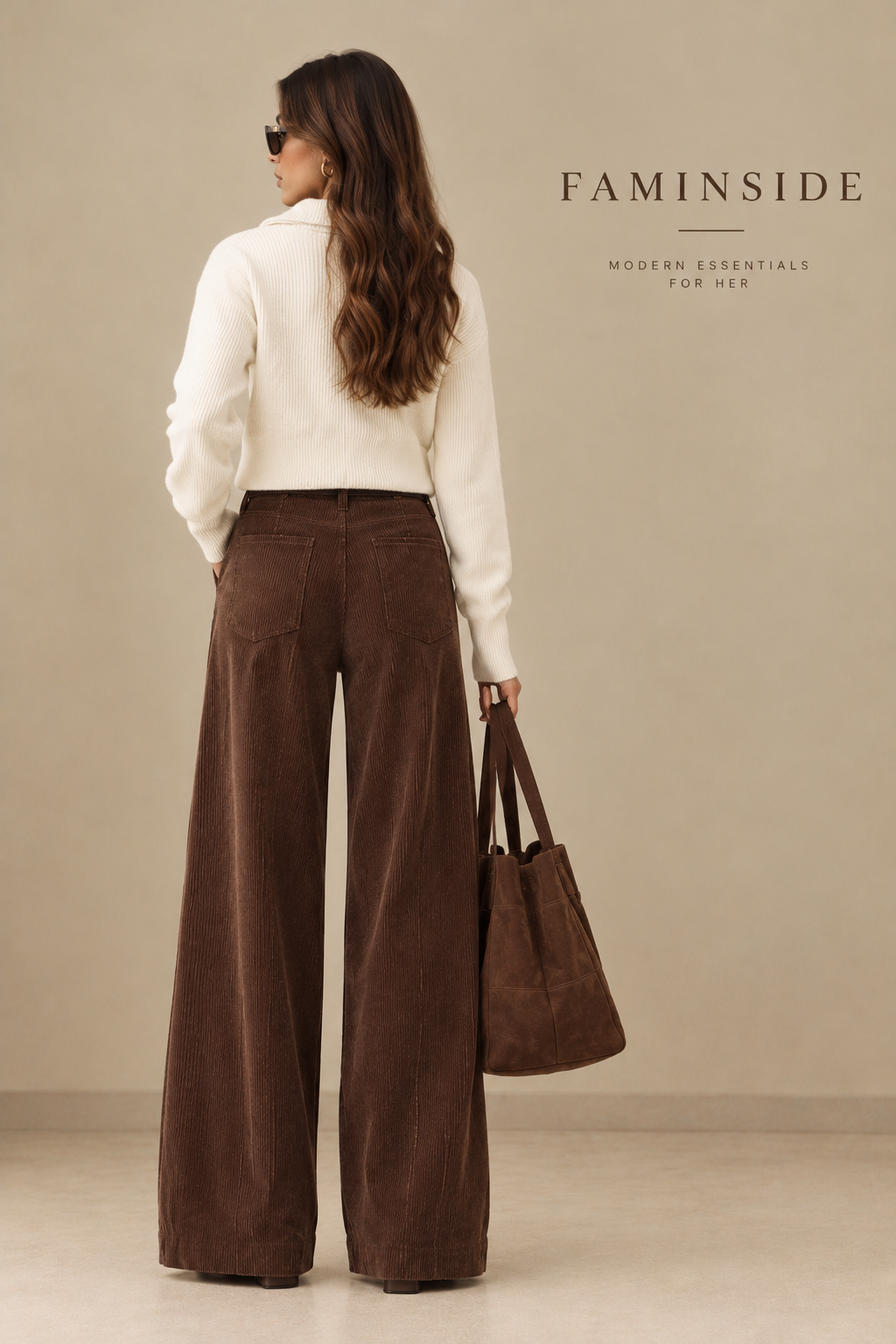 Women's High-Waist Wide-Leg Corduroy Trousers - By FAMINSIDE