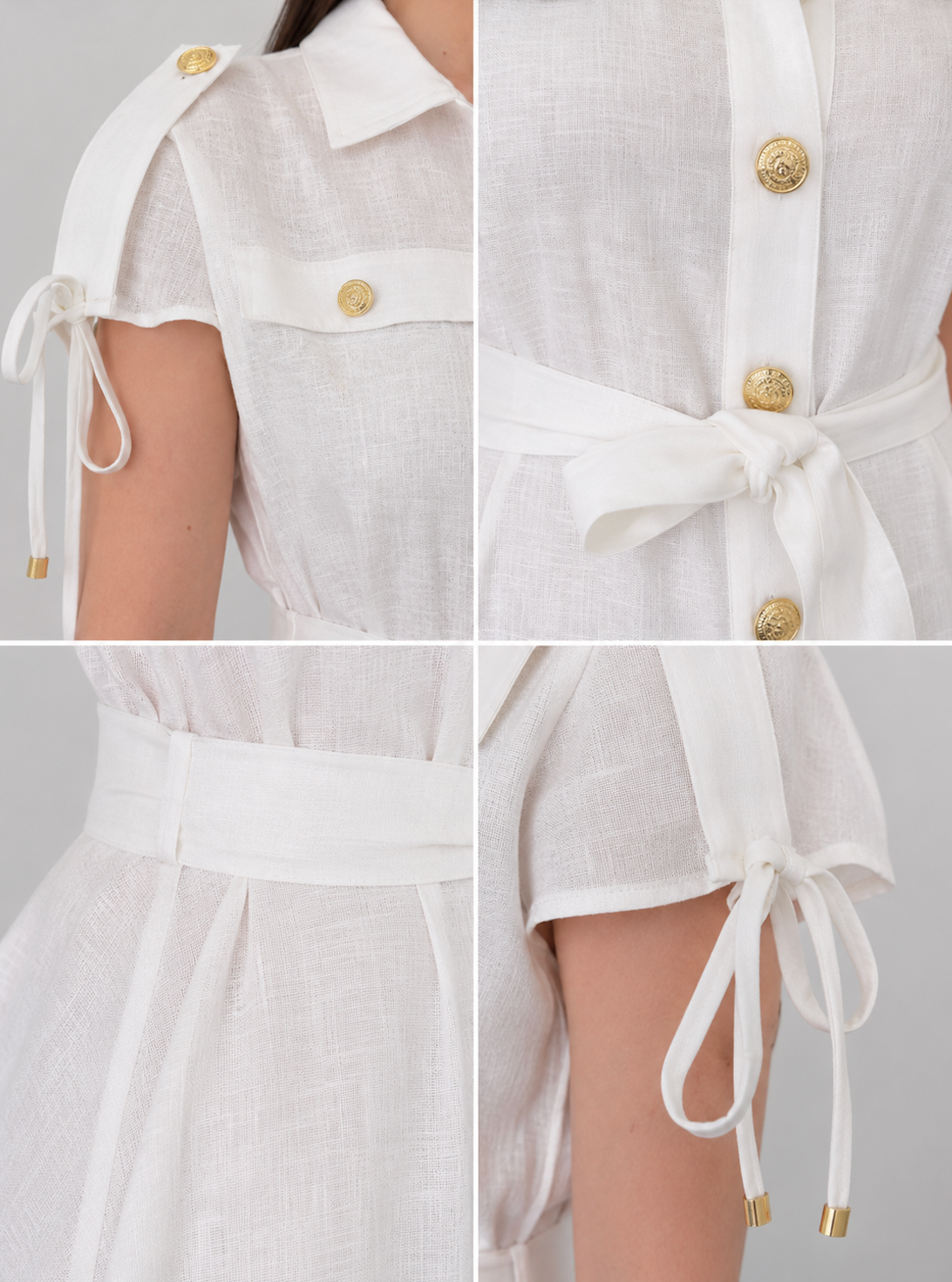 Faminside Élodie White Linen Blend Button-Down Maxi Dress