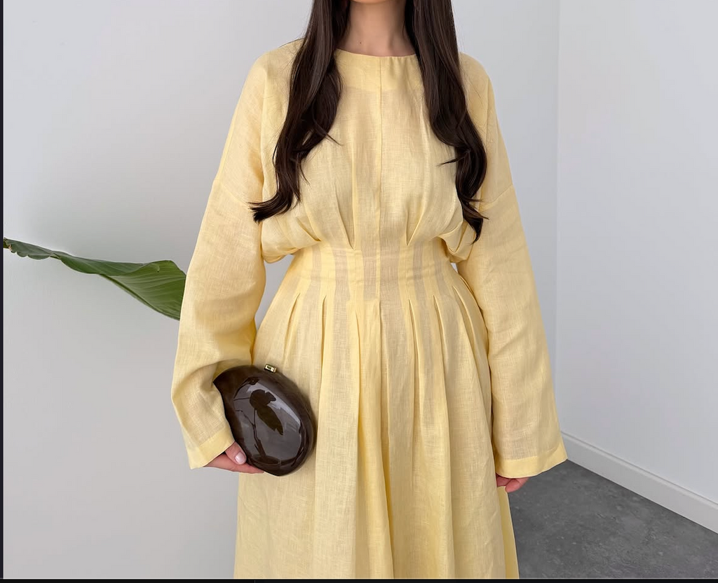 Faminside Soleil Butter Yellow Linen Maxi Dress