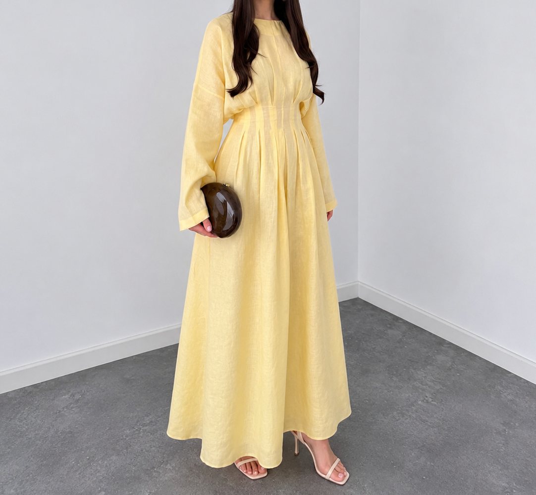 Faminside Soleil Butter Yellow Linen Maxi Dress