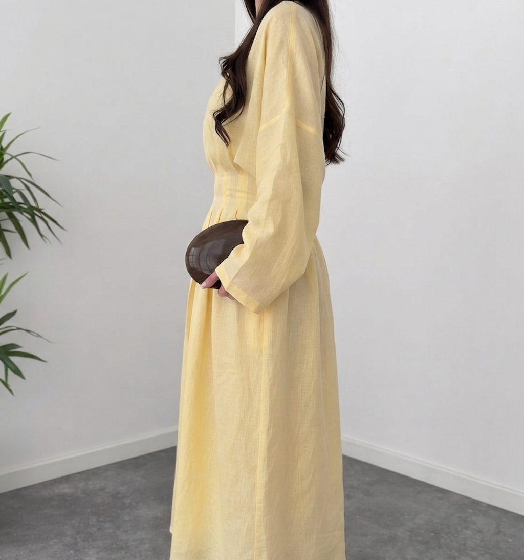 Faminside Soleil Butter Yellow Linen Maxi Dress
