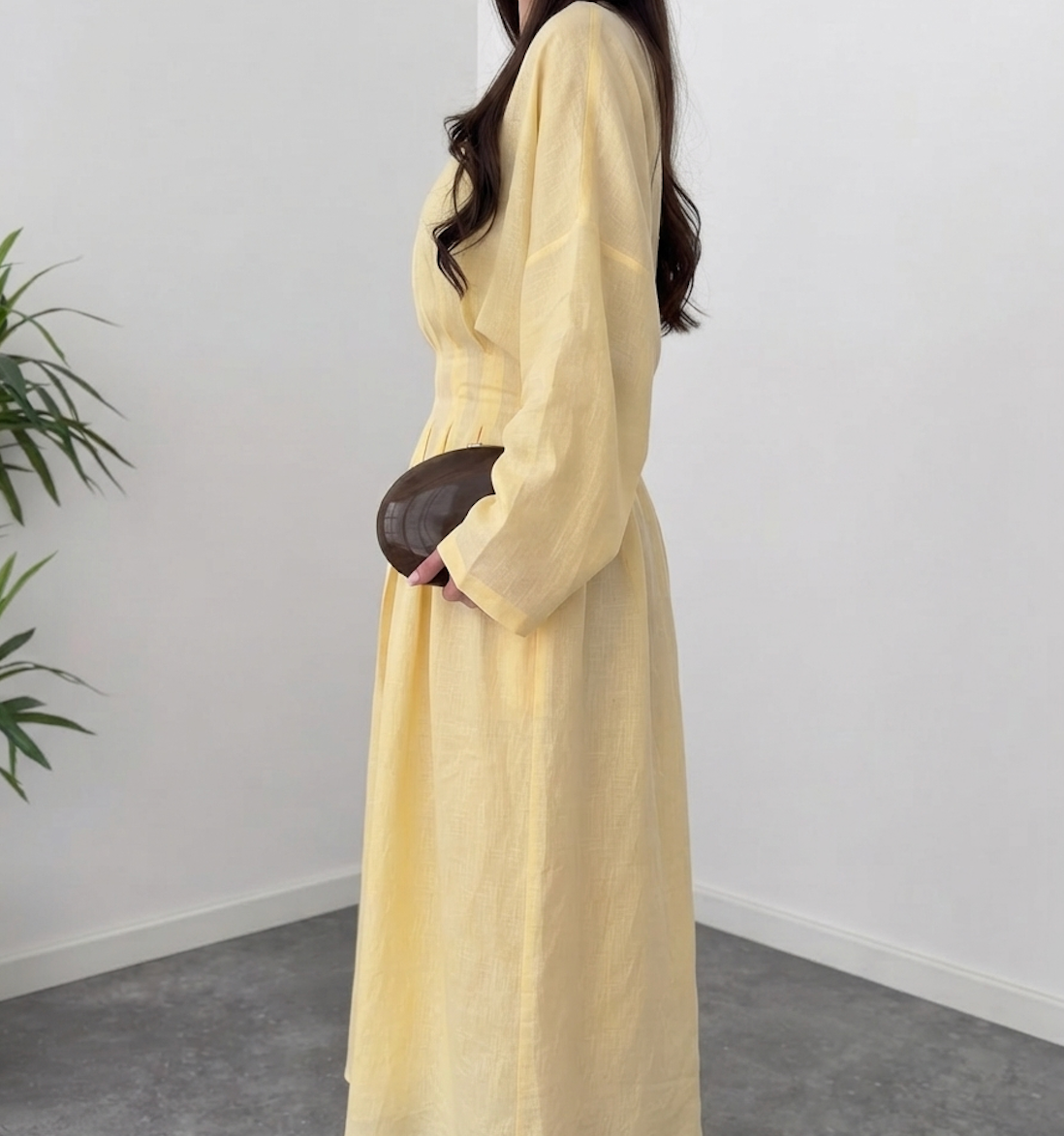 Faminside Soleil Butter Yellow Linen Maxi Dress