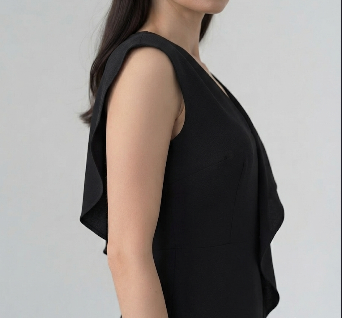 Elegant Black Ruffle Maxi Dress for Women | Sleeveless V-Neck Evening & Party Gown