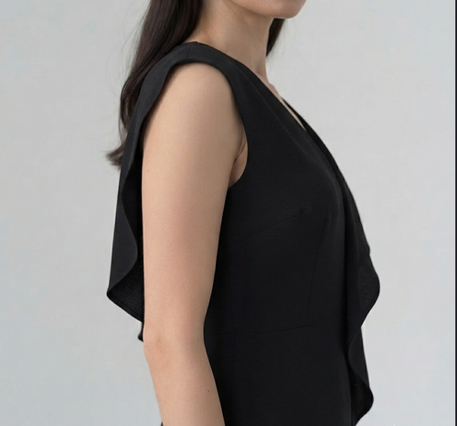 Elegant Black Ruffle Maxi Dress for Women | Sleeveless V-Neck Evening & Party Gown