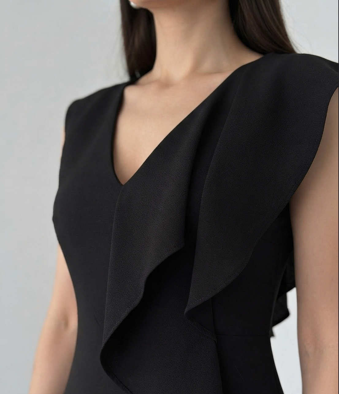 Elegant Black Ruffle Maxi Dress for Women | Sleeveless V-Neck Evening & Party Gown