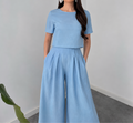 Sky Blue Crop Top & Wide-Leg Palazzo Co-Ord Set By Faminside