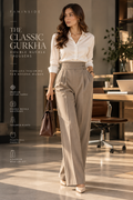 Women's Taupe Classic Double-Buckle Gurkha Wide-Leg Trousers - By FAMINSIDE