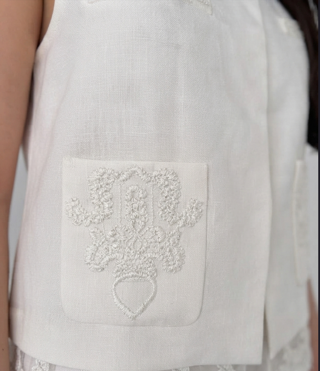 White Sleeveless Lace-Trim Co-Ord Set By Faminside