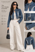 Faminside Indigo Denim Cropped Utility Jacket