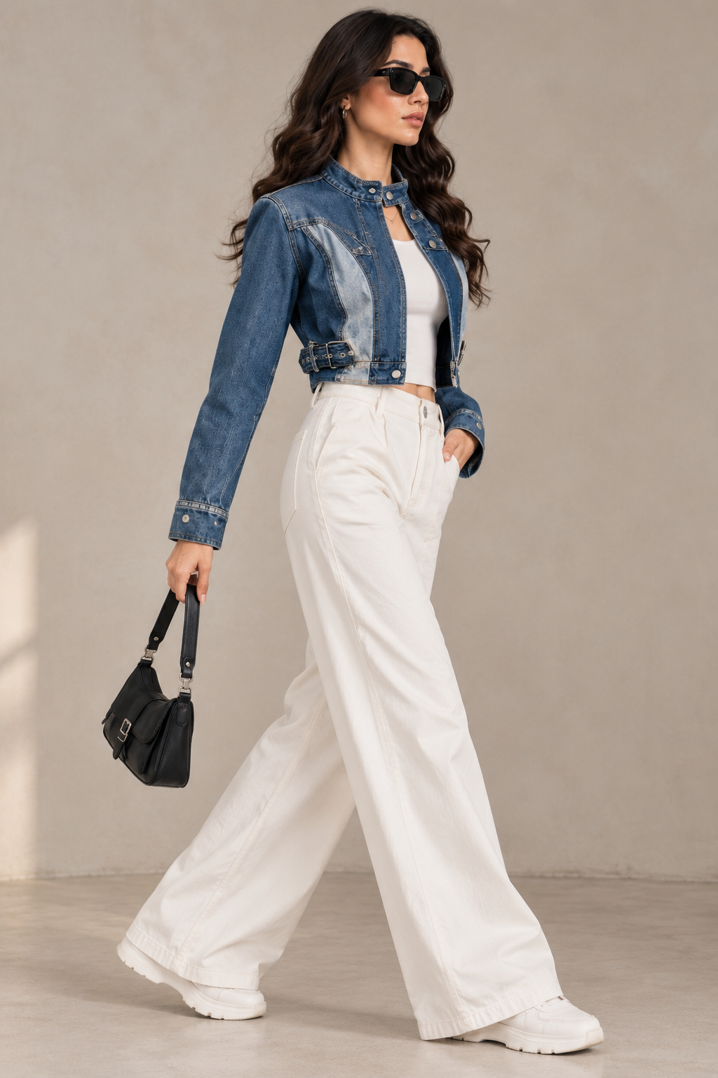 Faminside Indigo Denim Cropped Utility Jacket