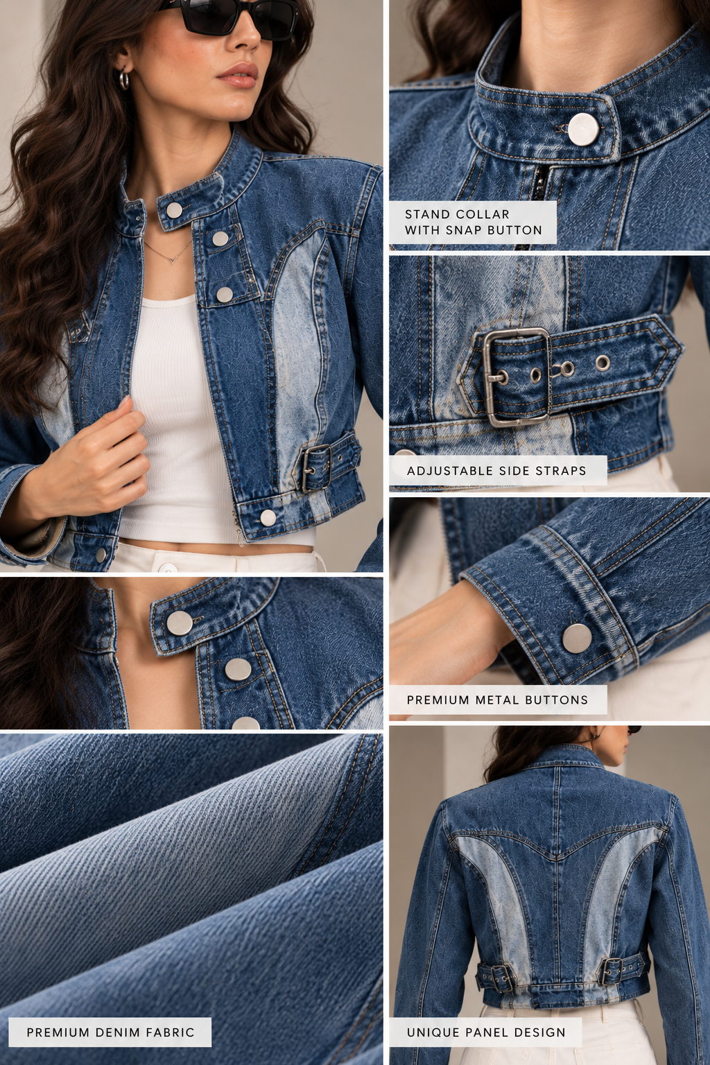 Faminside Indigo Denim Cropped Utility Jacket