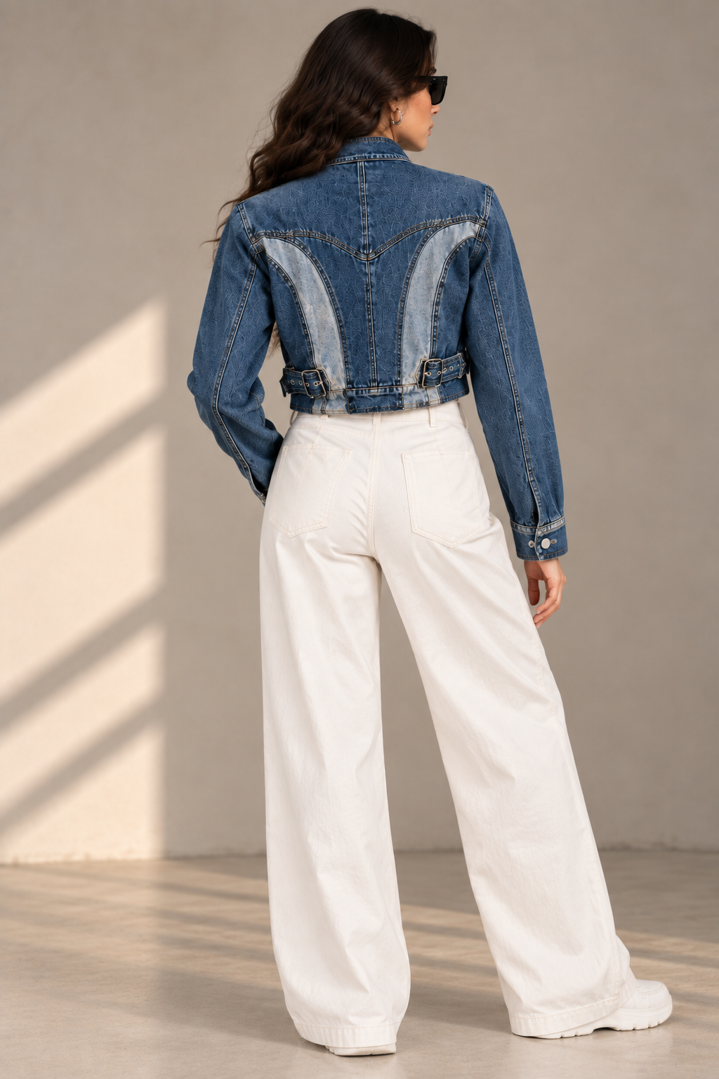 Faminside Indigo Denim Cropped Utility Jacket